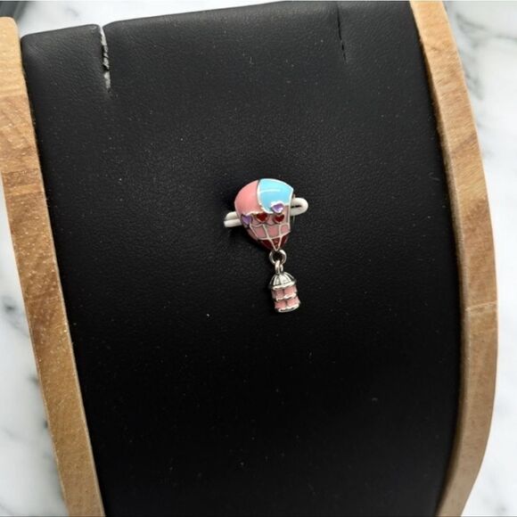Hot Air Balloon Charm S925 Sterling Silver Pink Hearts Slide-On Bracelet Pendant - Picture 7 of 9